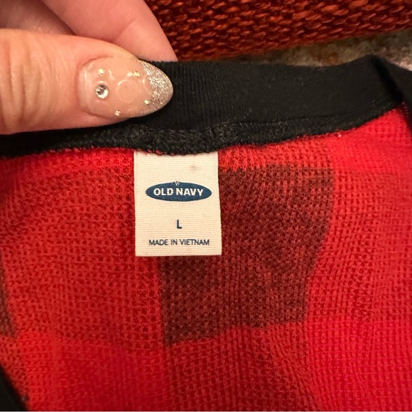 Old Navy Red and Black Checkered onesie Pajama Set - Picture 3 of 3